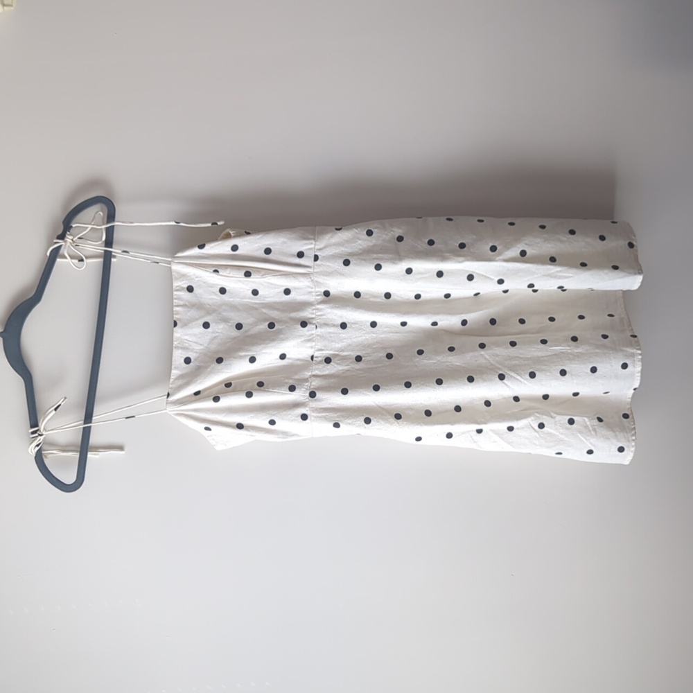 Old Navy Cream White Navy/Grey Polka Dot Dress Medium